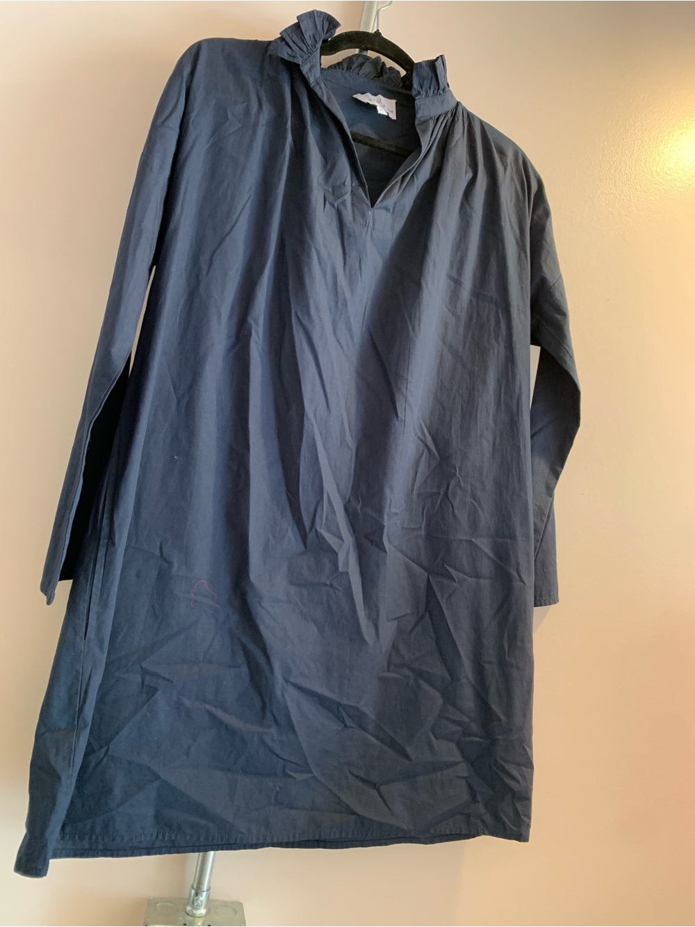 Lightweight Navy Popover Shirt Dress with Ruffle Collar